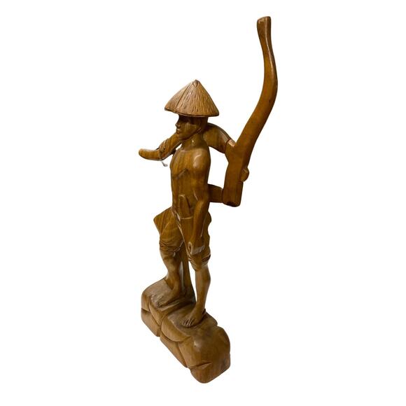Vintage Asian Hand Carved Wooden Farm Worker with Scythe - Picture 12 of 14